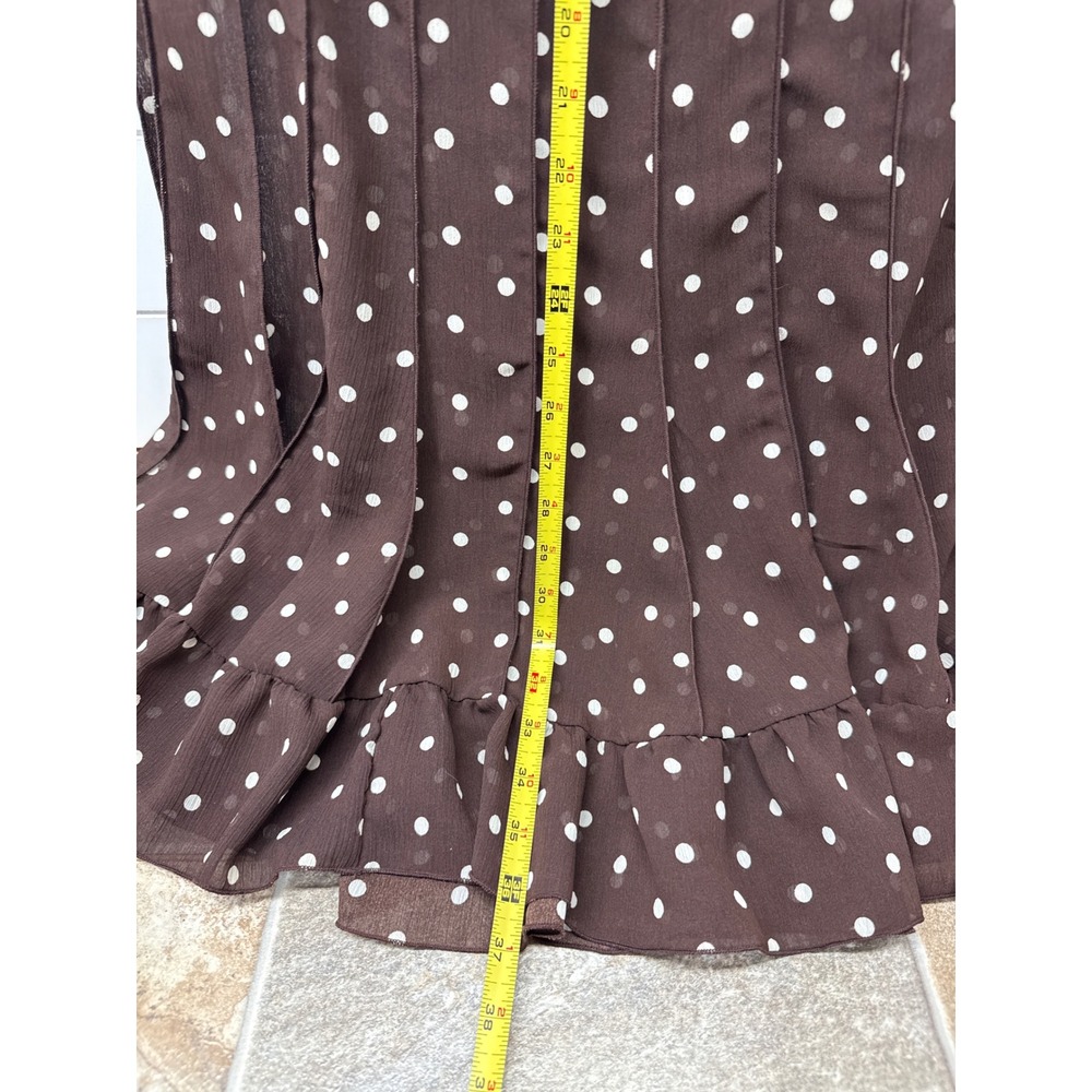 Sandra Darren‎ Brown Polka Dot Pintuck Ruffle Hem Sleeveless Dress 12P Petite - Picture 4 of 7